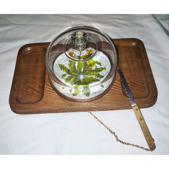 Vintage Goodwood Teak Dandelion, Knife, Glass Cloche Cheese Cracker Charcuterie0 - Picture 1 of 5